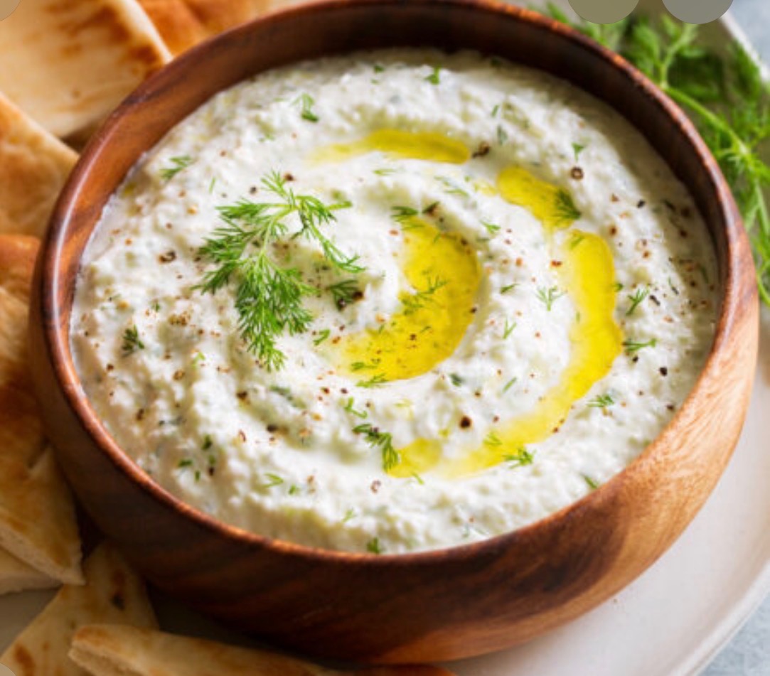 Whipped labneh with olive oil and herbs