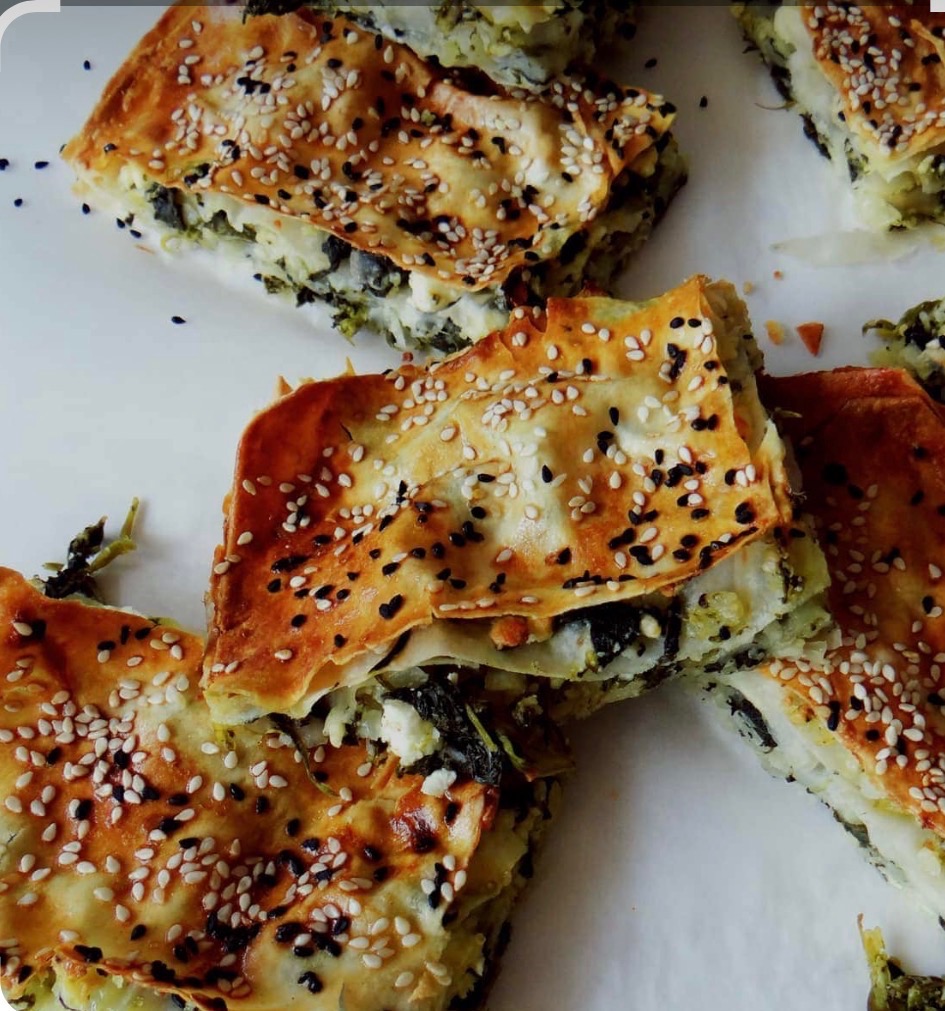 Spinach and feta phyllo pastry with sesame